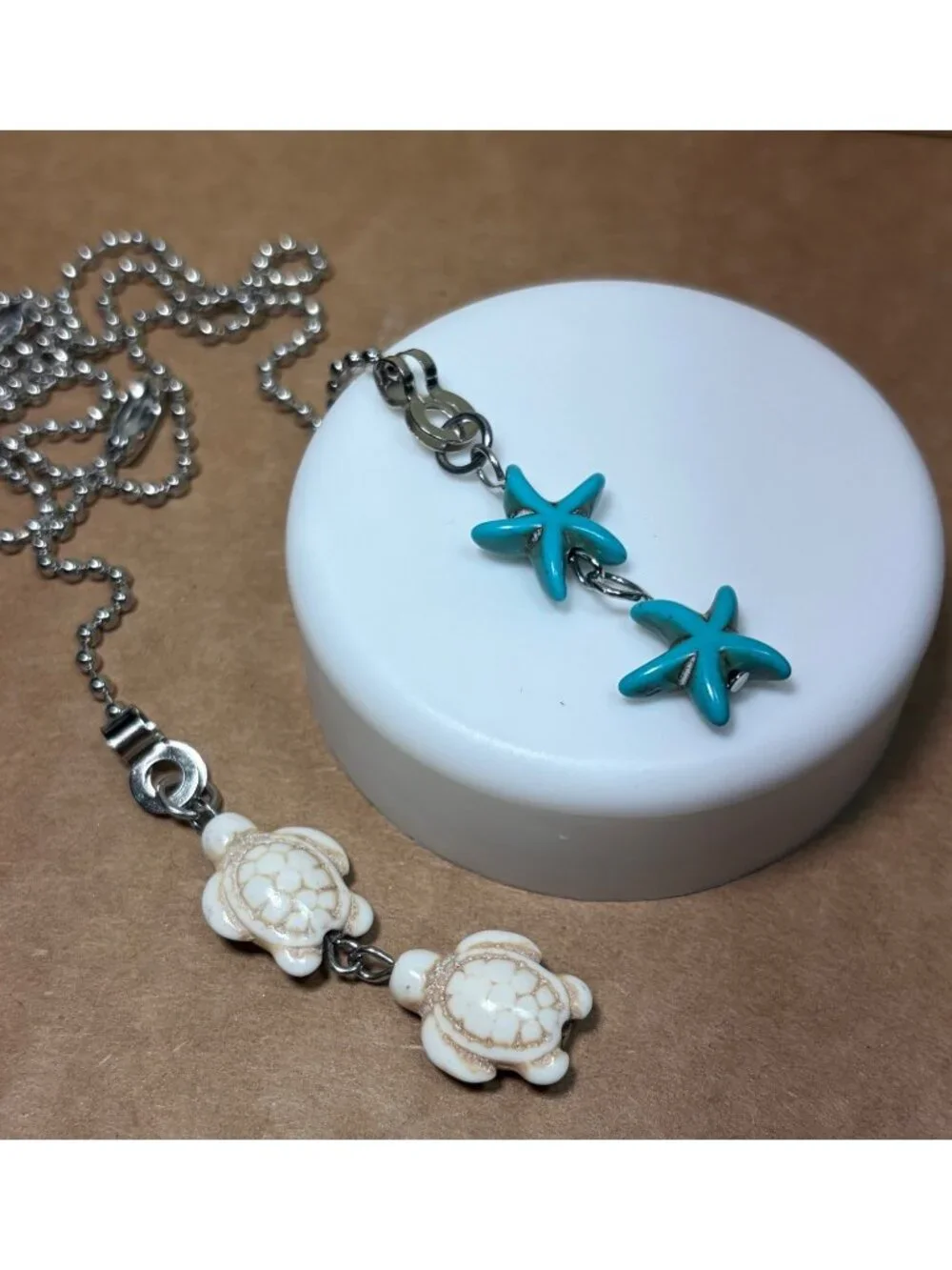 Blue Starfish & Turtle Pendant Ceiling Fan Pull Light Lamp Chain Handmade Sd
